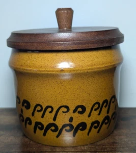 Retro Classic Mid Century Made in Japan Stoneware Storage Canister w/Wooden Lid - Picture 1 of 6