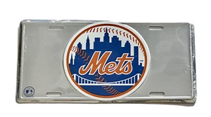 New York Mets Shiny Silver Embossed Aluminum Metal License Plate Tag Size 6x12 - Picture 1 of 2