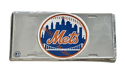 New York Mets Shiny Silver Embossed Aluminum Metal License Plate Tag Size 6x12 - Image 1 of 2