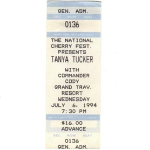 TANYA TUCKER & COMMANDER CODY Concert Ticket Stub TRAVERSE CITY MI 7/6/94 Rare - Picture 1 of 1