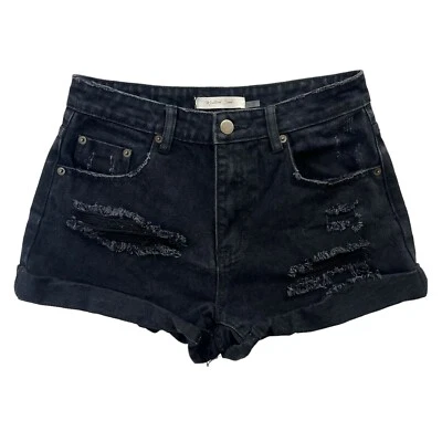 Mustard Seed Women’s Small, Black Cotton Distressed Mid Rise Cuffed Denim Shorts - Image 1 of 4