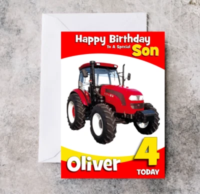 FORGETMEKNOT CARDS Personalised Birthday Card Tractor Childrens Boys son nephew Grandson Friend