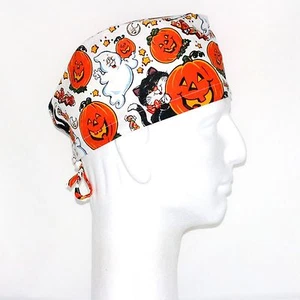 Halloween Pumpkin & Cat Theme Scrub Hat - Picture 1 of 1
