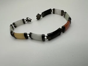Vintage Multi Colored JADE "Good Fortune" Sterling Silver Bracelet 7.5"x8mm BrB4 - Picture 1 of 8