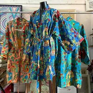 20 Teile Baumwolle Morgenmantel Lang Kimono Nachtwäsche Indisch Blumenmuster Nachtanzug Kimono - Bild 1 von 6