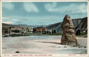 Wyoming WY Low Number Yellowstone 103 Liberty Cap and Hotel Postcard - Picture 1 of 2