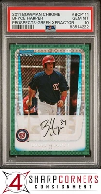 2011 BOWMAN CHROME PROSPECTS GREEN XFRACTOR #BCP111 BRYCE HARPER RC PSA 10 - Image 1 of 4