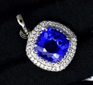 Ciondolo elegante da donna in argento sterling 925 tanzanite blu brillante... - Foto 1 di 5