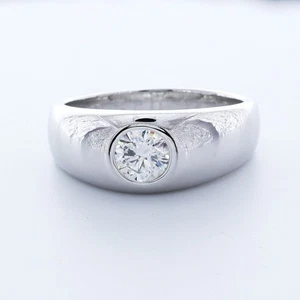1.29ct D-VS2 Round Cut Earth Mined Certified Diamond 950 Plat. Classic Mens Ring - Picture 1 of 4