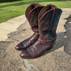 Lucchese 2000 Dark Burgundy Leather Cowboy Western Boots T3095R4 Men’s 11 1/2 D - Picture 1 of 11