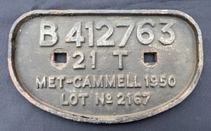 MET CAMMELL CARRAIGE WORK VINTAGE RAILWAY TRAIN CAST IRON WAGON D PLATE B412763 - Picture 1 of 8