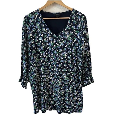 Top túnica boho para mujer colección J. Jill Wearever talla L azul marino floral cuello en V Foto 1 de 4