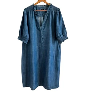 Talbots Chambray Shift Midi Dress Sz 1X Ruffled Lyocell Blue Coastal Country - Picture 1 of 8