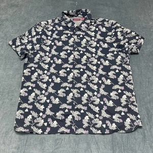 Axist Shirt Mens 2XL Navy Blue Floral Print Cotton Beach Vacation Button Up - Picture 1 of 13