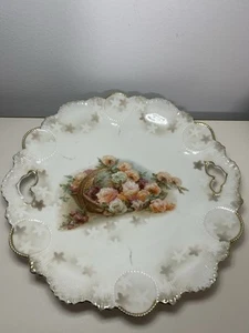 RS Prussia Porcelain Serving Plate Handles Sitting Basket of Flowers Design - Picture 1 of 5