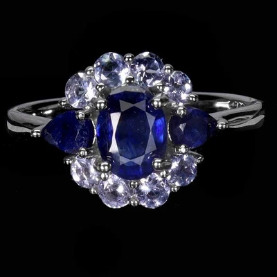 925 Sterling Silver Ring Oval Blue Sapphire 7x5mm Tanzanite Gemstone Jewelry 7 - Image 1 of 4