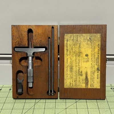 老式 Lufkin 深度千分尺 513 N 号木盒 0-3 英寸美国制造机械师工具  — 第 1/4 张图片