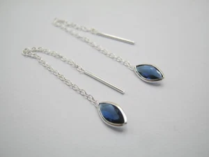 925 Solid Silver Threader Earrings Decorated With Diamond Shaped Simulated CZ - Picture 1 of 15