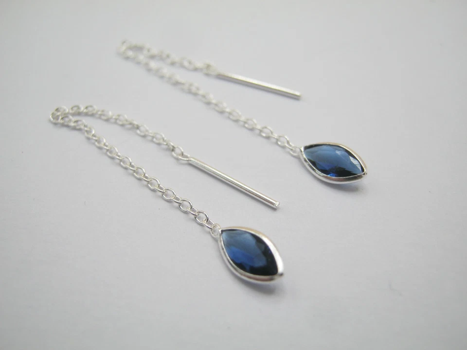 925 Solid Silver Threader Earrings Decorated With Diamond Shaped Simulated CZ - Image 1 of 4