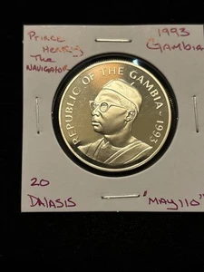 1993 Gambia 20 Dalasis Silver Proof Prince Henry The Navigator “may110” - Picture 1 of 23