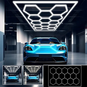 14 Hexagon LED Lighting Car Detail Garage Workshop Gym Honeycomb Lights 6500K - Picture 1 of 17