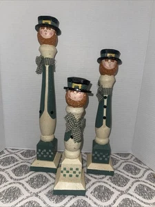 St Patrick's Day Irish Leprechauns Wood Figures Set Of 3 Home Decor Ireland - Picture 1 of 7