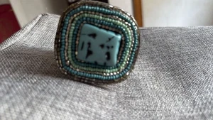 Vintage Indianer Sterlingsilber Türkis Perlen Quadrat Manschette Armband 11 - Bild 1 von 6