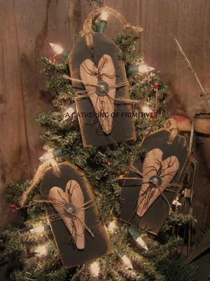 3 etiquetas pretas de madeira galhos de coração acolchoados feitos à mão tigela primitiva enchimento dobra ornie - Imagem 1 de 2