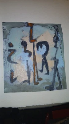 Tableau Huile sur toile sans châssis.  Ecole de Paris. Influence art Africain  - Photo 1/4