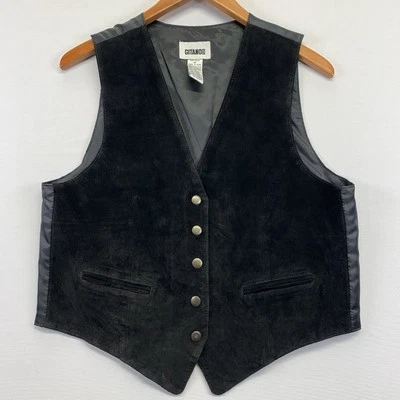 Chaleco de cuero gamuza con botones Gitano vintage bolsillos negro talla mediana  Foto 1 de 4