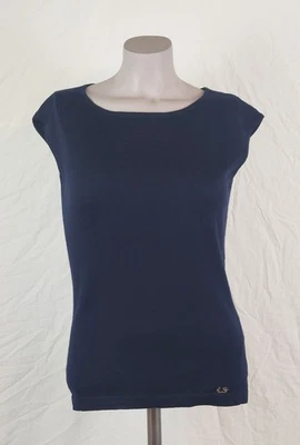 Suéter Luisa Spagnoli 100% Lana Azul Medianoche Azul Marino Oscuro Manga Gorra Logo Pequeño Foto 1 de 4