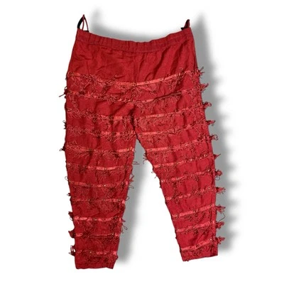 Kaktus Rayon Pants With Red Fringe Womens Large Made In India Boho Hippie  10/12 - Image 1 of 4