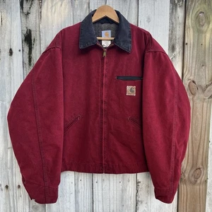 Vintage Vtg Crimson Red Carhartt Detroit Jacket J97 Adult XL Lined Workwear - Picture 1 of 6
