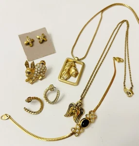 Vintage Avon Lot Lion Head Necklace Rabbit Brooch Peacock Earrings - Picture 1 of 6