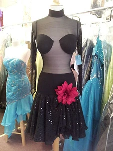Black Mesh Chiffon Lycra Latin Ballroom Dance Dress Small. - Picture 1 of 10