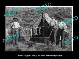 OLD 8x6 HISTORIC PHOTO OF RABBIT TRAPPERS TRAP HUNTERS AT THEIR CAMP c1910 2 - Picture 1 of 1