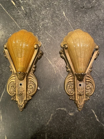 Pair Vintage Original ART DECO SLIP SHADE Wall Sconces Cover