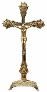 Crocifisso da tavolo in ottone lucido con base per chiesa altare o da casa Italy