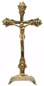 Crocifisso da tavolo in ottone lucido con base per chiesa altare o da casa Italy - Imagen 1 de 2