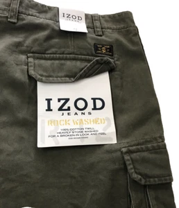 Sz 44 NWT Izod Shorts Cargo Rock Washed Jeans Dark Olive Green Cotton - Picture 1 of 4
