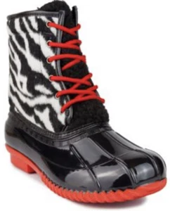 Sugar Women’s Glitter Duck Boots Zebra Black/White Red Laces 7M NEW - Picture 1 of 3
