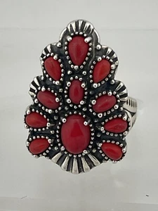 Anillo Carolyn Pollack Plata de Ley con Piedras Corales Naturales Rojas Talla 9 - Imagen 1 de 2