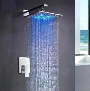 Wandhalterung 12" polierter Stahl LED Regen Thermostatische Duschanlage Mischer Wasserhahn - Bild 1 von 9