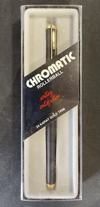 Chromatic Rollerball Black Barrel Pen w/ 24 Gold Trim Vintage - Picture 1 of 7