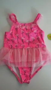 Penelope Mack Infant Toddler Girl's 1 Pc Bright Pink Ruffle Flamingo Swimsuit - Picture 1 of 2