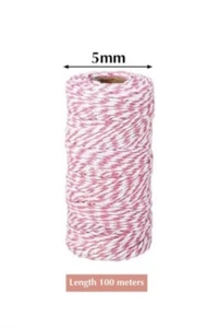 Pink And White Rope Twine For Dessert Boxes Cotton Packing Twine 100 Meters - Picture 1 of 1