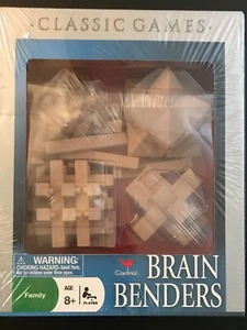 4 Wood Brain Benders Puzzles Three Dimensional Cardinal Games New in Box - Picture 1 of 2