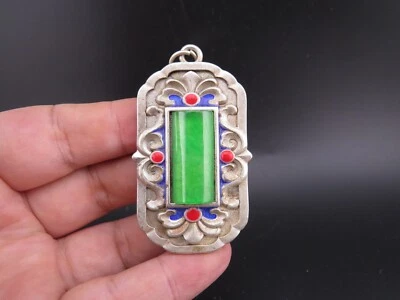 China, jade, coleccionables, plata pura, incrustación de jadeíta, flores raras, colgante L526 Foto 1 de 4