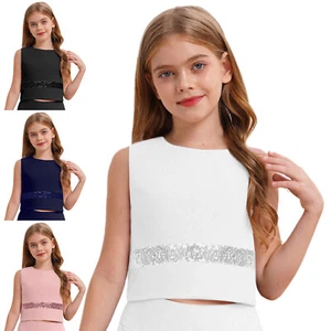 Girls Parkly Crop Top Irritation-Free Sleeveless Jacket Shiny Glitter Elegant - Picture 1 of 57