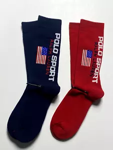 Polo Ralph Lauren Mens Crew Socks, Color: Red, Navy Blue; Cotton Blend, 2 Pairs - Picture 1 of 4